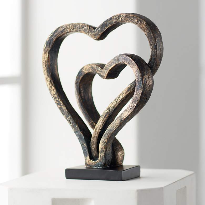Image 1 Interlocking Hearts 11 3/4" High Bronze Finish Sculpture