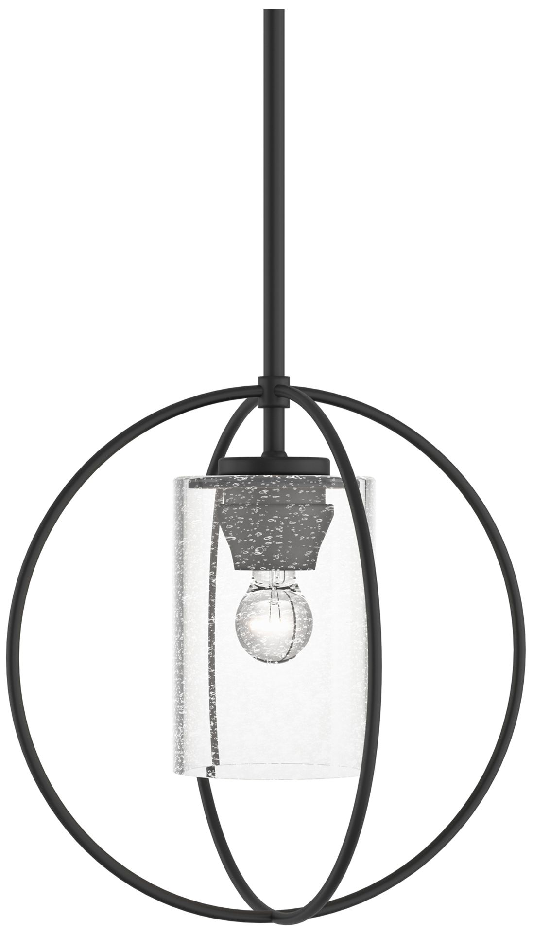 Interlude 11" Wide Black Mini Pendant w/ Seeded Clear Glass