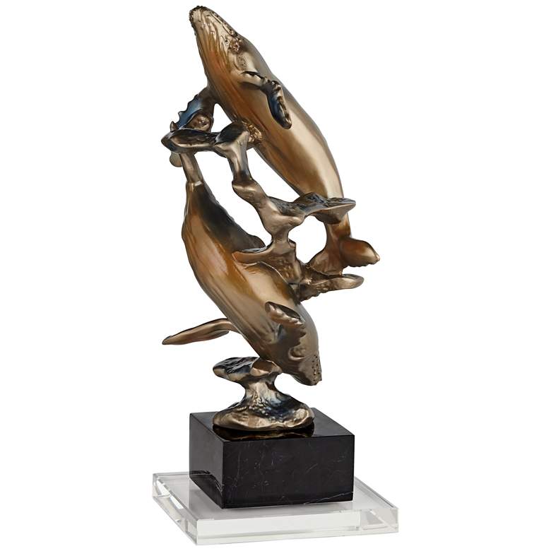 Image 2 Interlude 15 inch High Glossy Copper and Blue Whales Statue