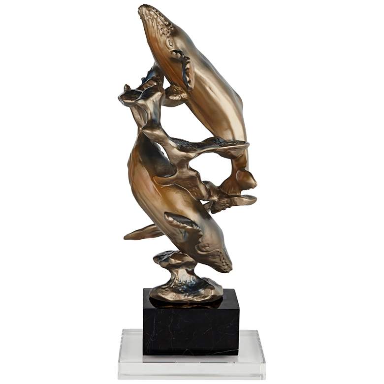 Image 6 Interlude 15 inch High Glossy Copper and Blue Whales Statue more views