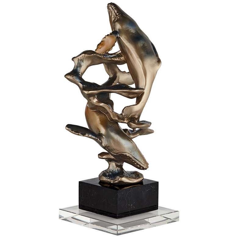 Image 7 Interlude 15 inch High Glossy Copper and Blue Whales Statue more views