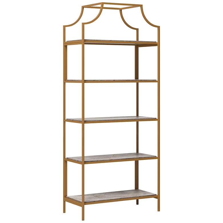 Image 2 International Lux 30"W Gold and Deco Stone 5-Shelf Bookcase
