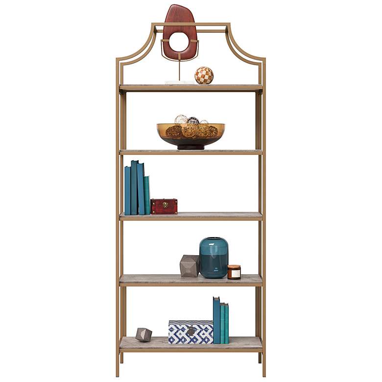 Image 5 International Lux 30"W Gold and Deco Stone 5-Shelf Bookcase more views