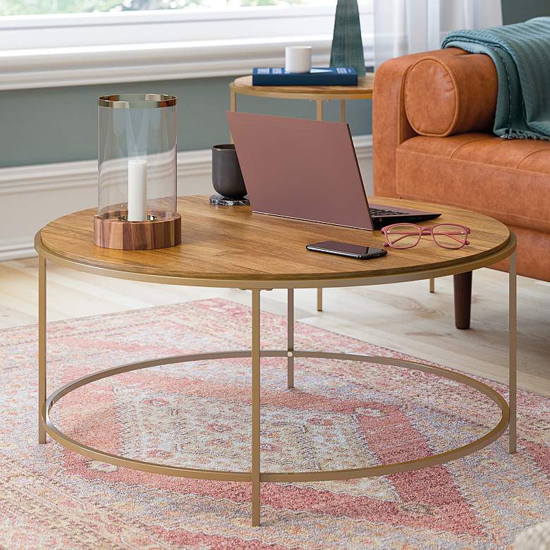 Image 1 International Lux 36"W Sindoori Mango and Gold Coffee Table