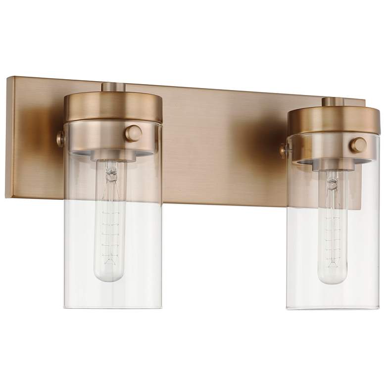 Image 1 Intersection; 2 Light; Vanity; Burnished Brass with Clear Glass
