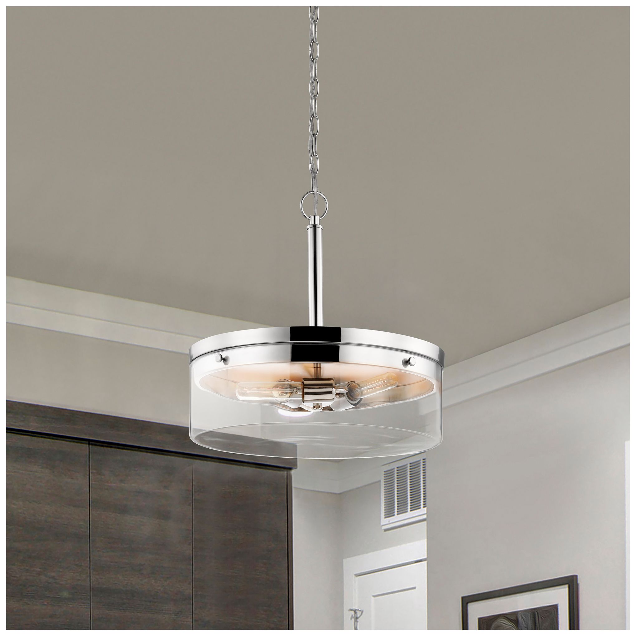 Image 5 Intersection; 3 Light; Pendant; Polished Nickel with Clear Glass more views