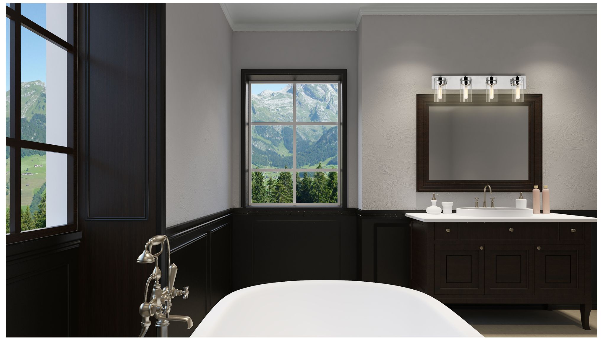 Image 6 Intersection; 4 Light; Vanity; Polished Nickel with Clear Glass more views