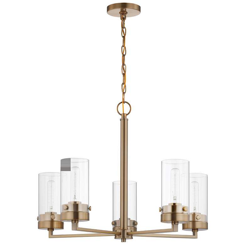 Image 1 Intersection; 5 Light; Chandelier; Burnished Brass with Clear Glass