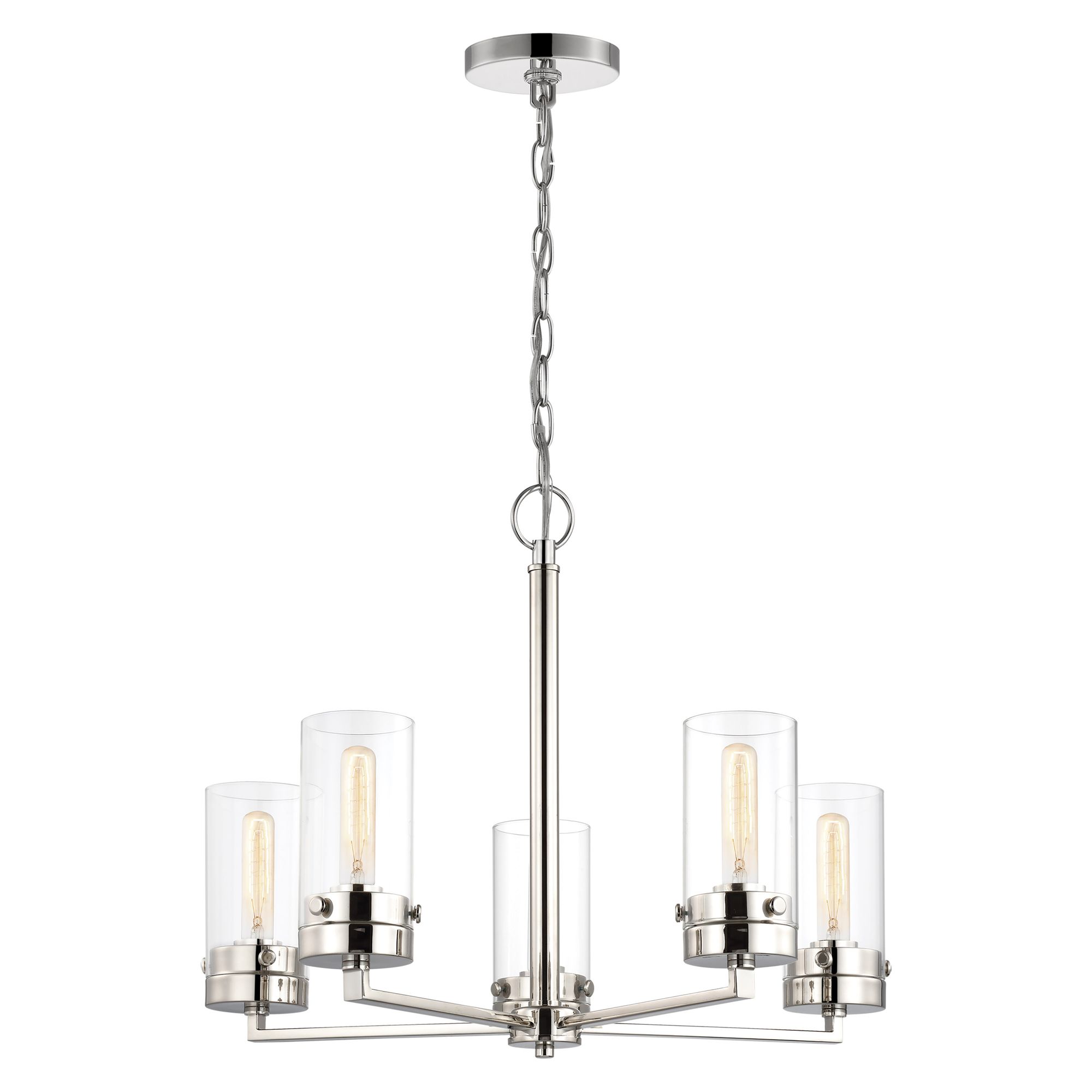 Image 3 Intersection; 5 Light; Chandelier; Polished Nickel with Clear Glass more views