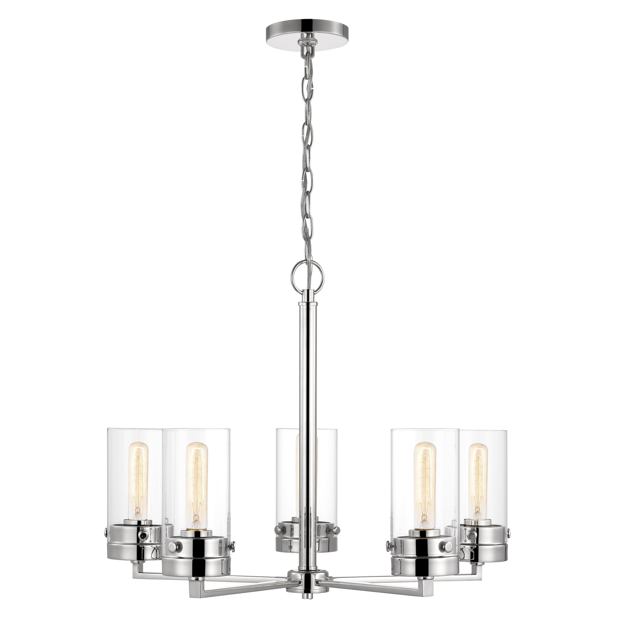 Image 4 Intersection; 5 Light; Chandelier; Polished Nickel with Clear Glass more views