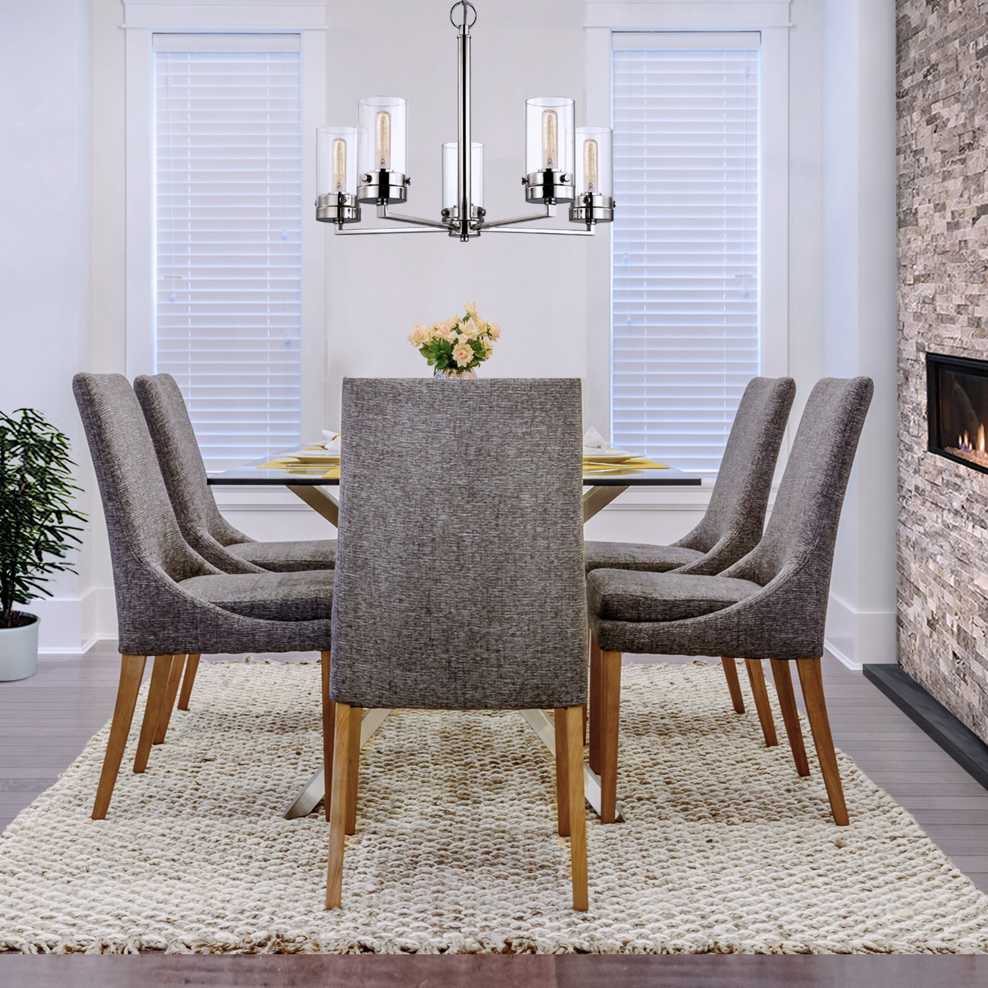 Image 6 Intersection; 5 Light; Chandelier; Polished Nickel with Clear Glass more views