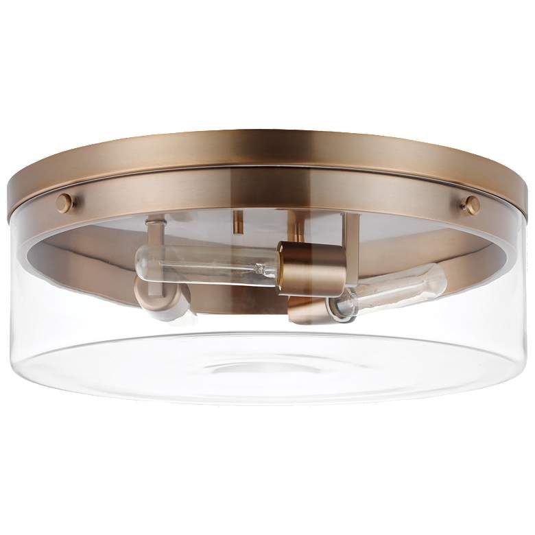 Image 1 Intersection; Large Flush Mount Fixture; Burnished Brass with Clear Glass
