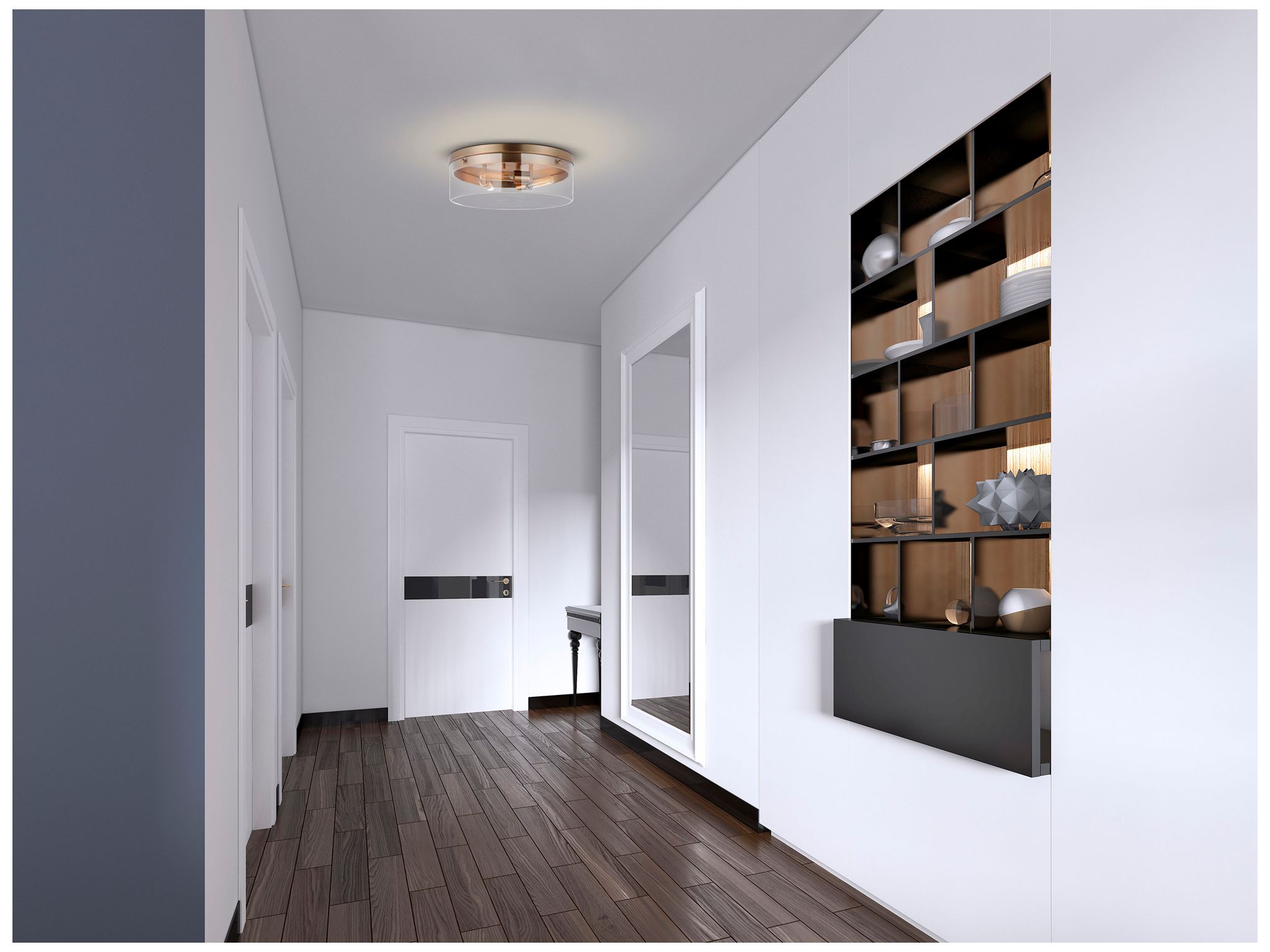 Image 5 Intersection; Large Flush Mount Fixture; Burnished Brass with Clear Glass more views