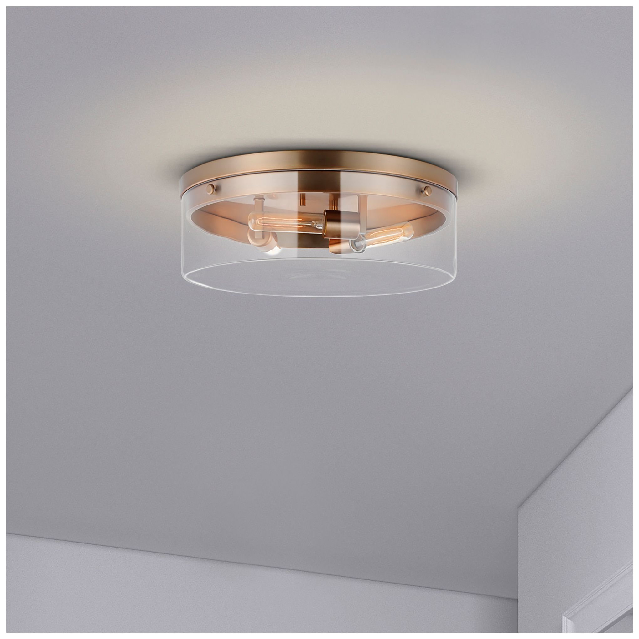 Image 6 Intersection; Large Flush Mount Fixture; Burnished Brass with Clear Glass more views