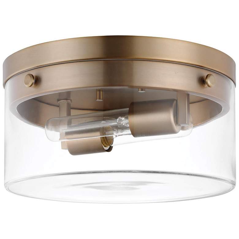 Image 1 Intersection; Medium Flush Mount Fixture; Burnished Brass with Clear Glass