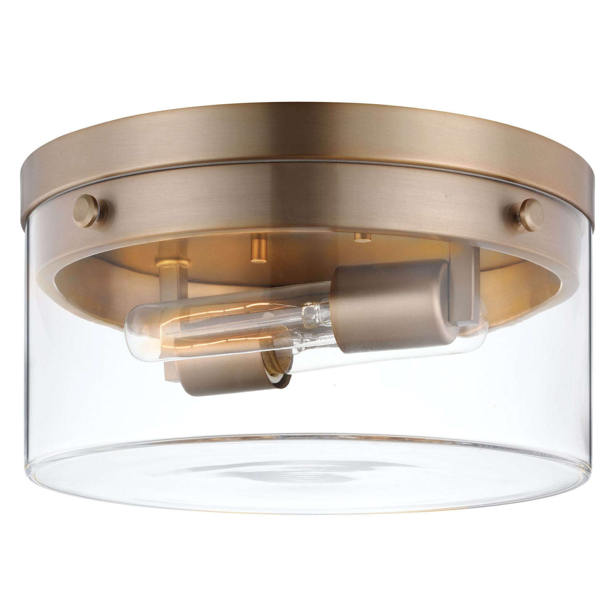 Image 3 Intersection; Medium Flush Mount Fixture; Burnished Brass with Clear Glass more views