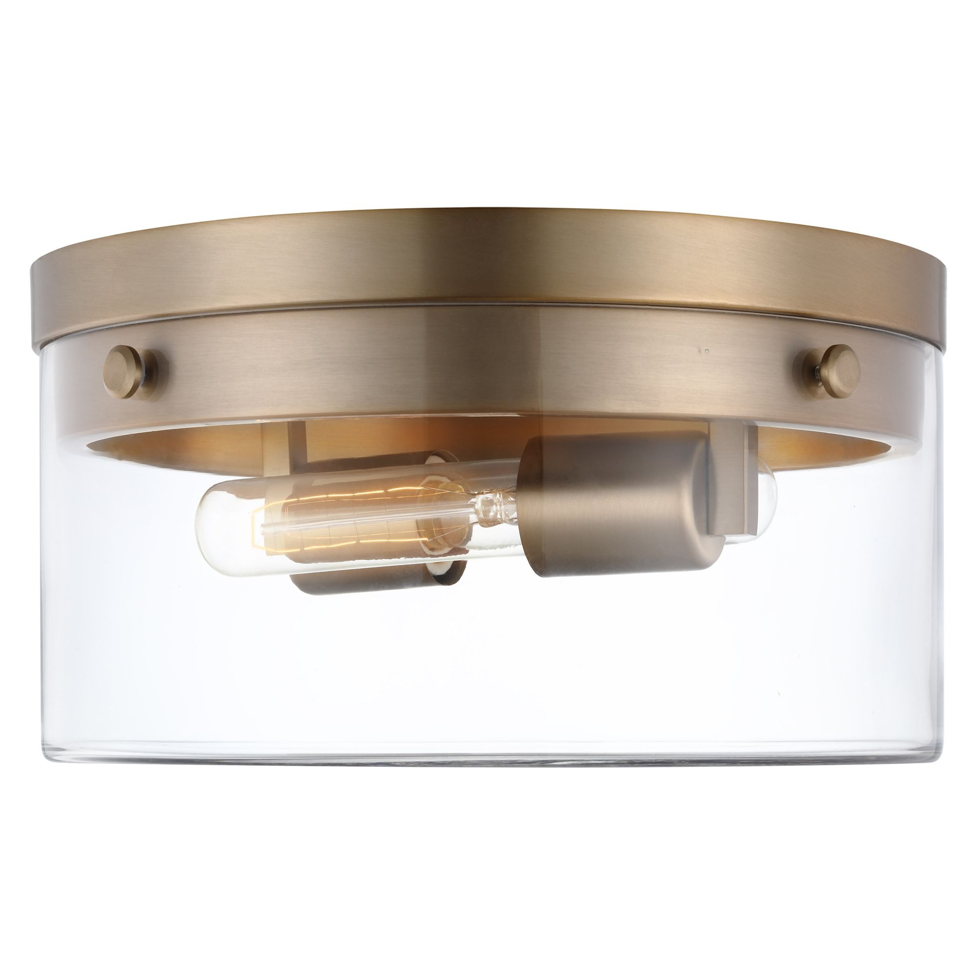 Image 4 Intersection; Medium Flush Mount Fixture; Burnished Brass with Clear Glass more views