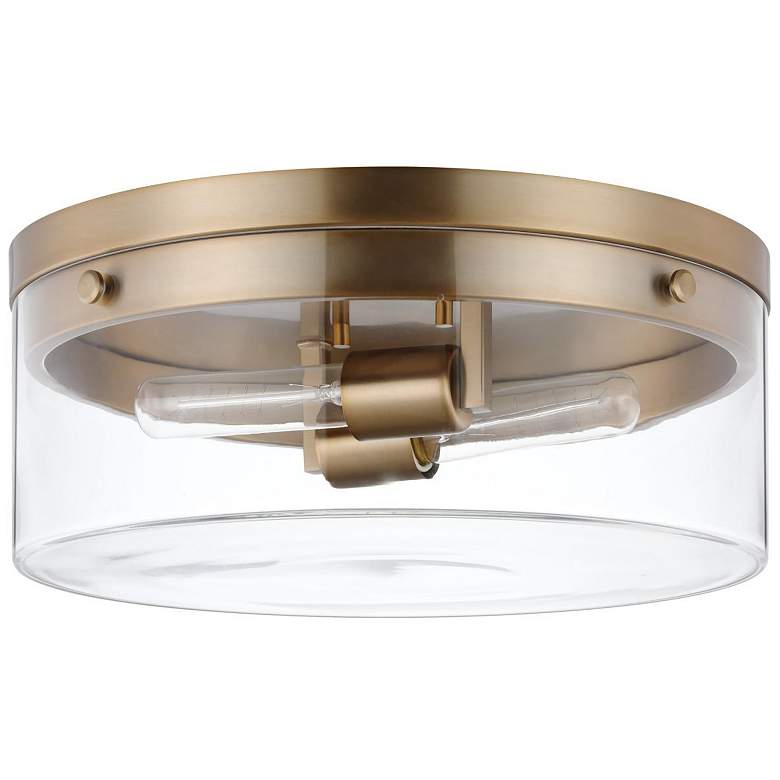 Image 1 Intersection; Small Flush Mount Fixture; Burnished Brass with Clear Glass