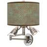 Interweave Patina Modern Plug-In Swing Arm Wall Lamp with Side Lights