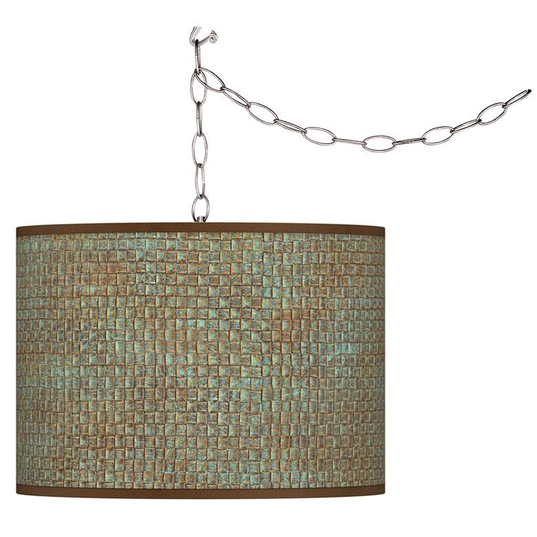 Image 2 Interweave Patina Shade 13 1/2 inch Wide Swag Plug-In Chandelier