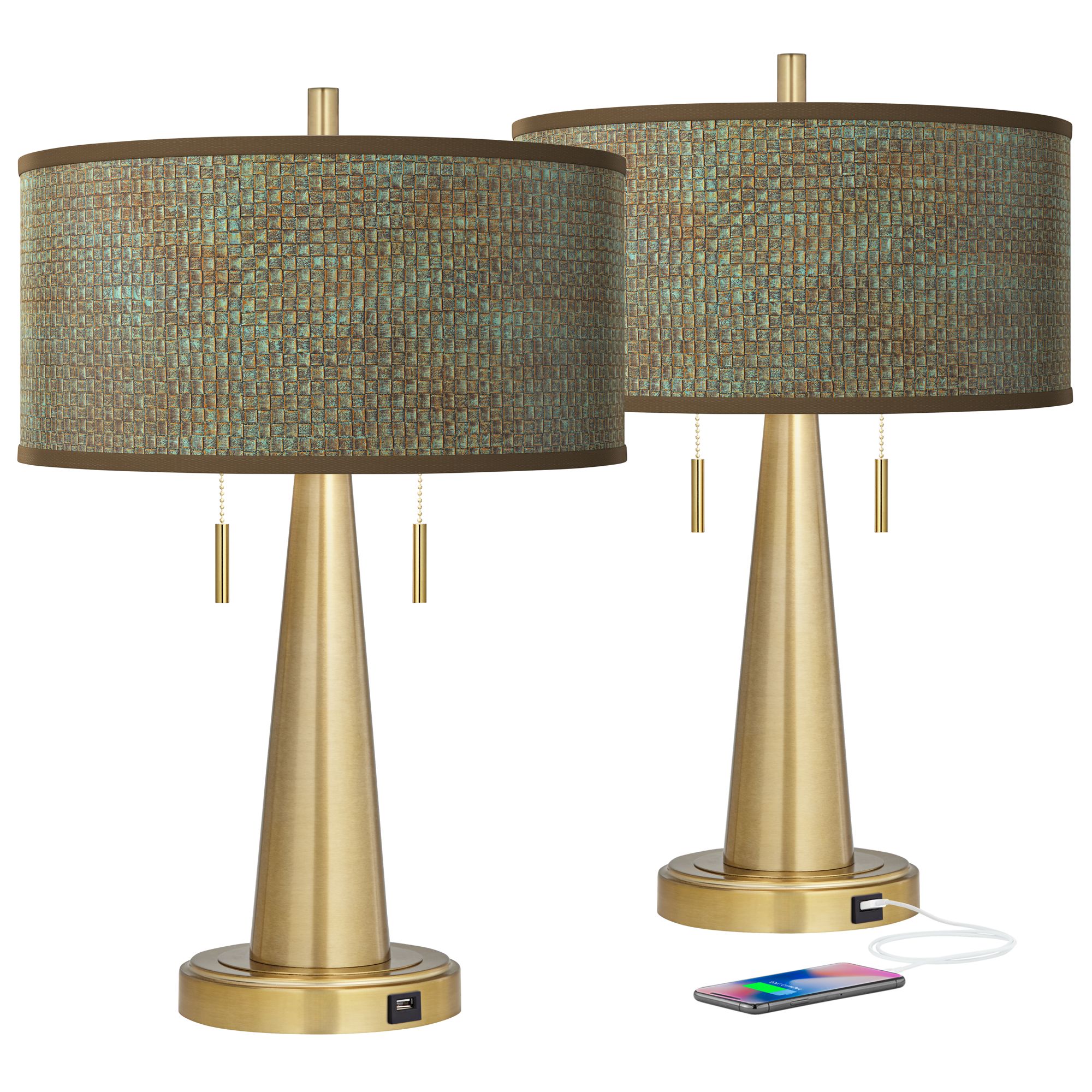 Interweave Patina Vicki Gold USB Table Lamps Set of 2