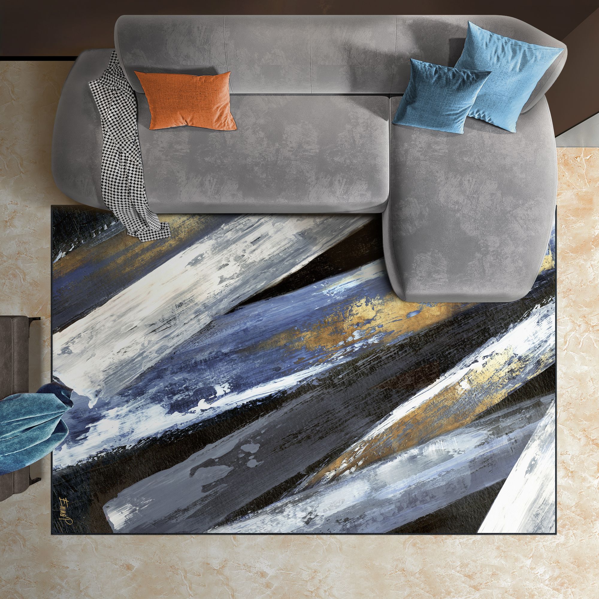 Image 2 Intricate Mikado Washable Abstract Art Area Rug size 5'x8' more views