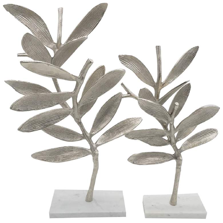 Image 1 Intrinsic Leaf Silver &#38; White Aluminum Statuaries - Set of 2