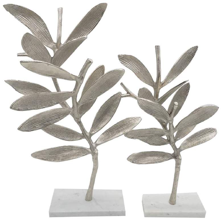 Image 1 Intrinsic Leaf Silver & White Aluminum Statuaries - Set of 2