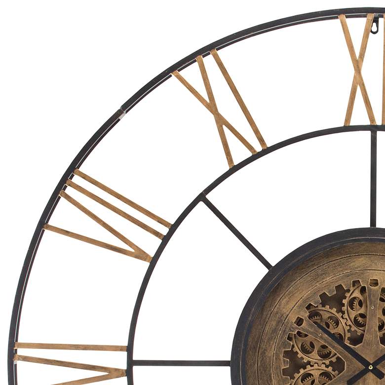 Image 2 Inverness Antique Black and Gold 56" Round Gear Wall Clock more views