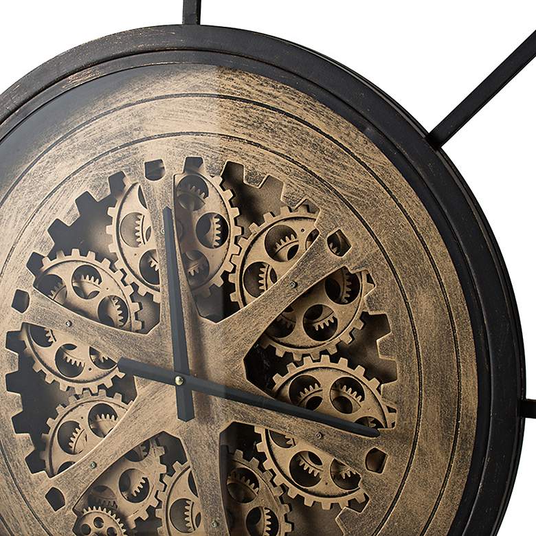 Image 3 Inverness Antique Black and Gold 56" Round Gear Wall Clock more views