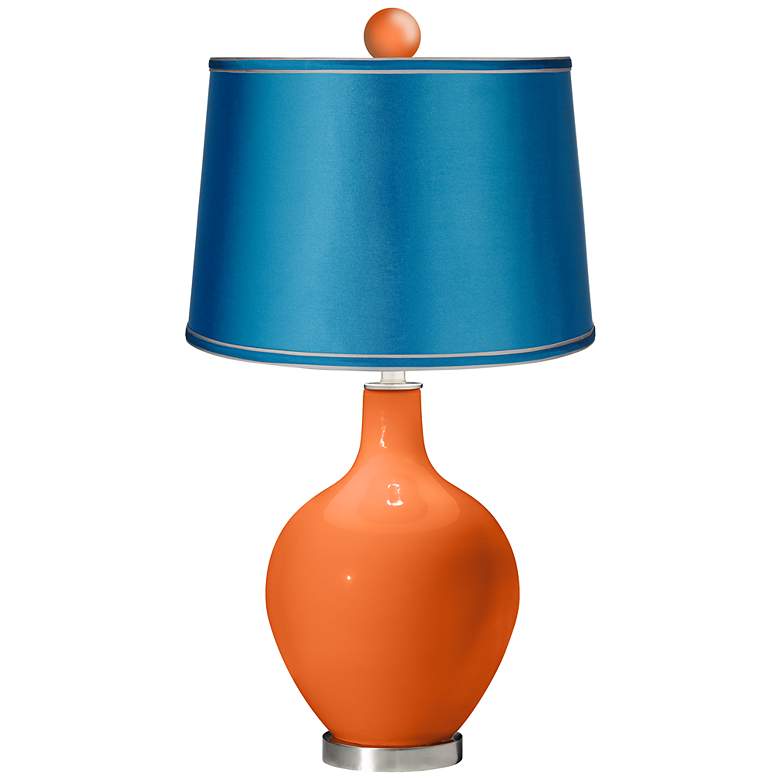Image 1 Invigorate - Satin Turquoise Ovo Lamp with Color Finial