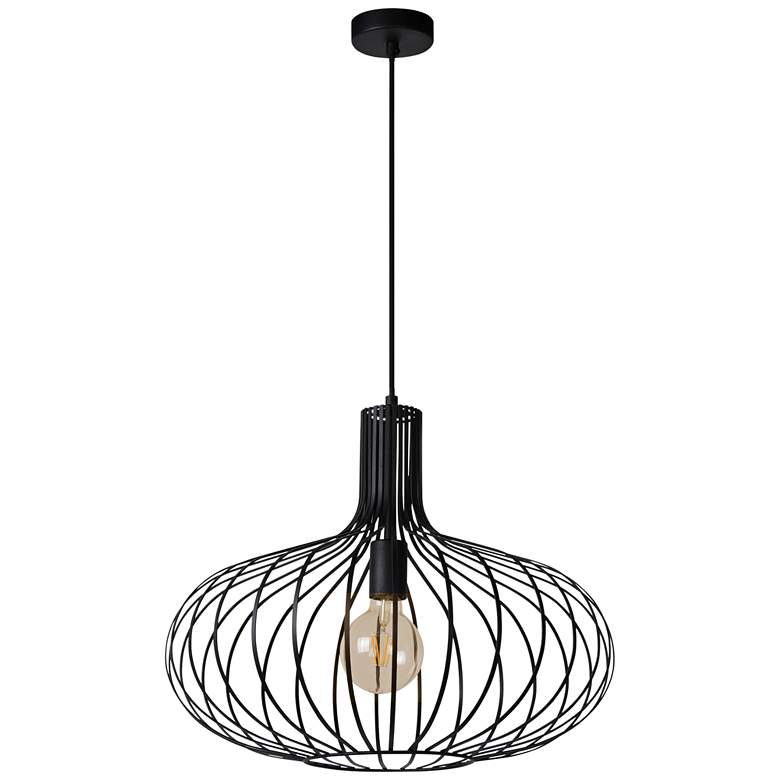 Image 2 Ione 19 3/4 inch Wide Textured Black Open Cage Pendant Light