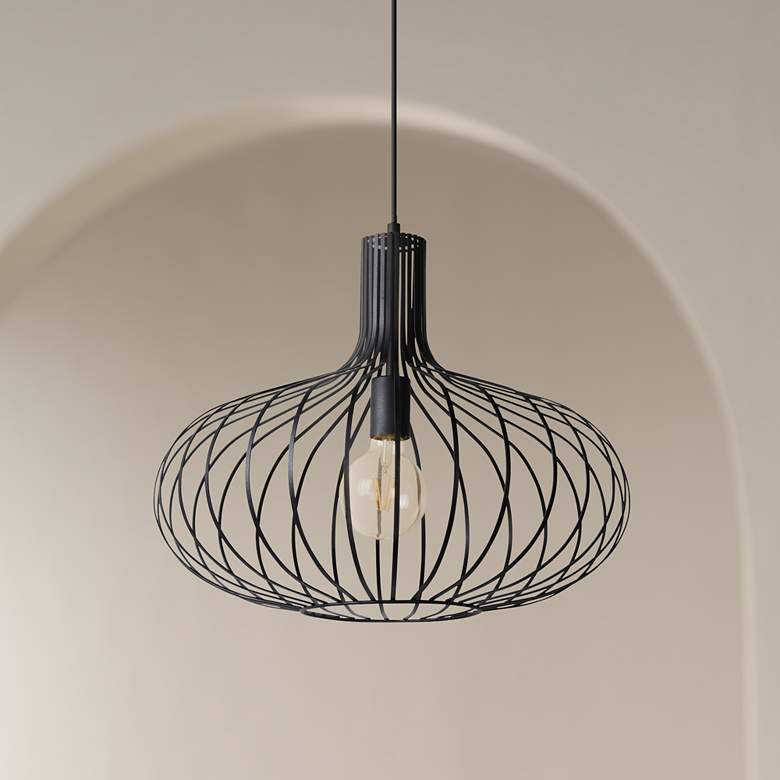 Image 1 Ione 19 3/4 inch Wide Textured Black Open Cage Pendant Light