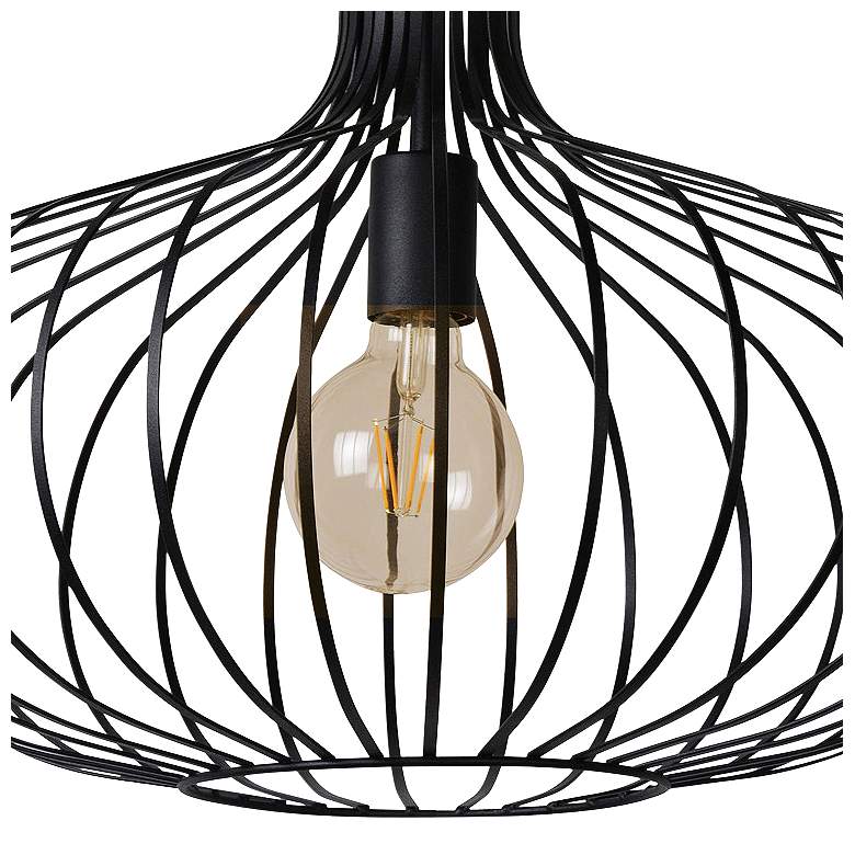 Image 3 Ione 19 3/4 inch Wide Textured Black Open Cage Pendant Light more views