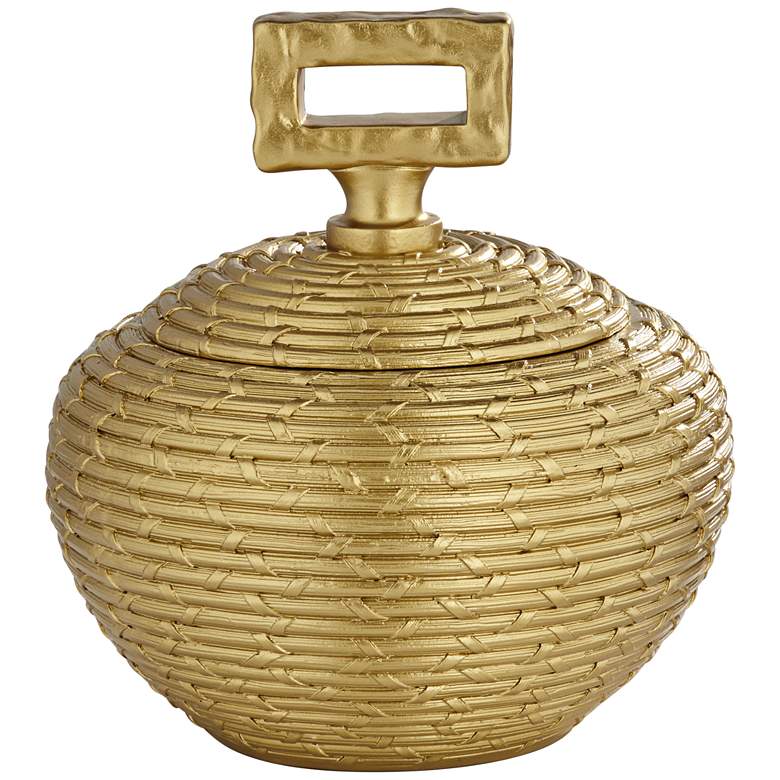 Image 1 Ipanema Shiny Gold Decorative Round Jewelry Box with Handle