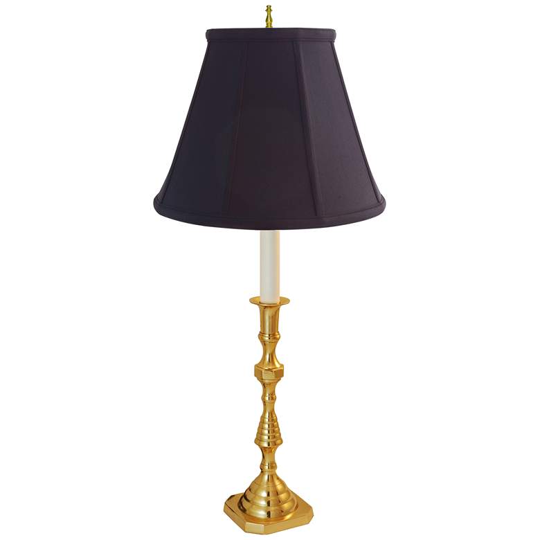 Image 1 Ipswich 26" High Polished Brass Candlestick Lamp with Black Shade