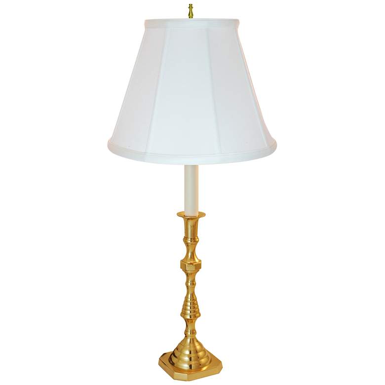 Image 1 Ipswich Candlestick Polished Brass Lamp with Off-White Shade