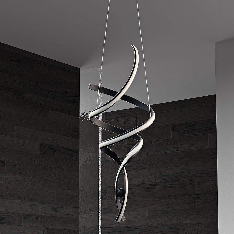 Image 1 Irene 15" Wide Matte Black LED Spiral Pendant Light