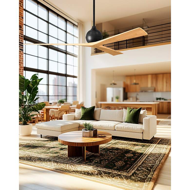 Image 6 Irene.3 48"W 3 Blade Matte Black Paddle Fan w/ Light Maple Blades more views