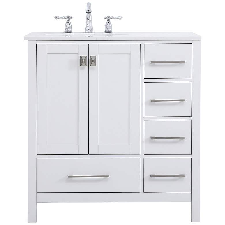 Image 2 Irene 32" Wide White 2-Door 5-Drawer Single Sink Vanity