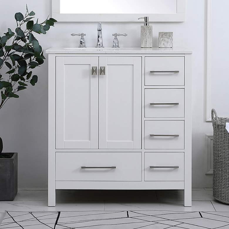 Image 1 Irene 32" Wide White 2-Door 5-Drawer Single Sink Vanity