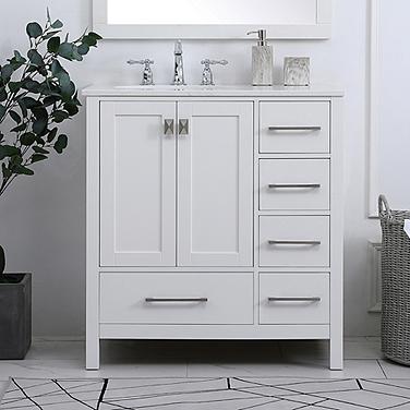 Irene 32" Wide White 2-Door 5-Drawer Single Sink Vanity