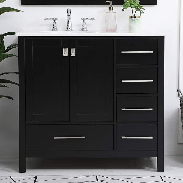 Image 2 Irene 36" Wide Black 5-Drawer Single Sink Bathroom Vanity