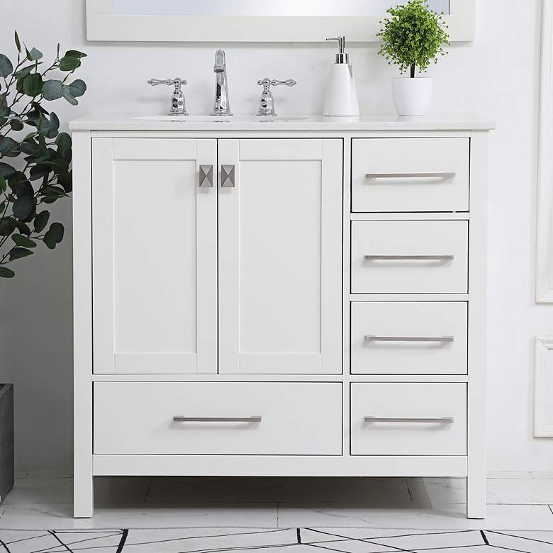 Image 1 Irene 36" Wide White Wood Single Sink Bathroom Vanity