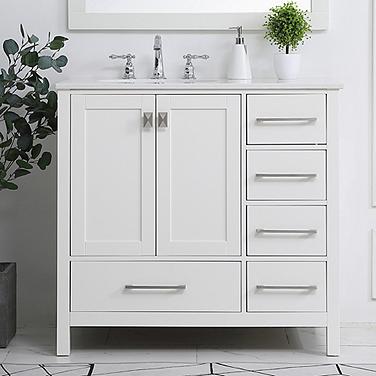 Irene 36" Wide White Wood Single Sink Bathroom Vanity