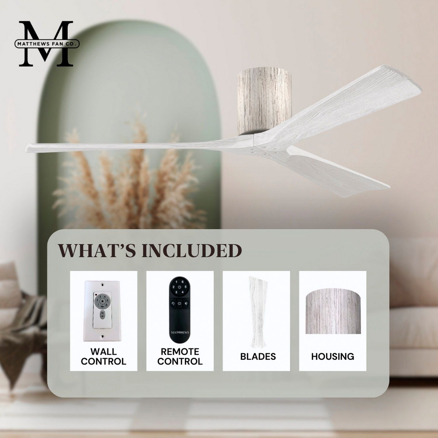 Irene.3H 42"W 3 Blade Barn Wood Paddle Fan w/ Matte White Blades