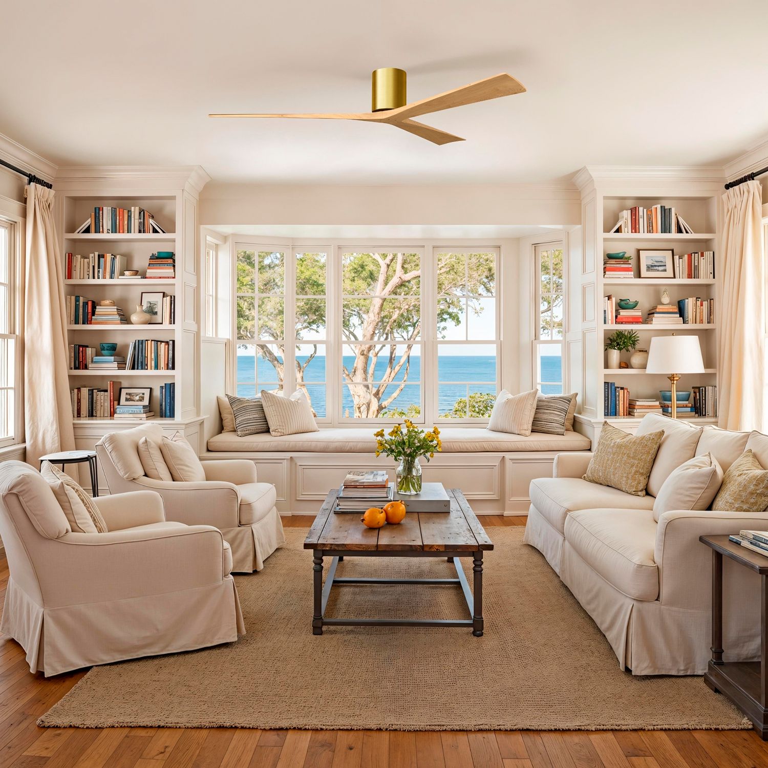 Image 5 Irene.3H 42"W 3 Blade Brushed Brass Paddle Fan w/ Light Maple Blades more views