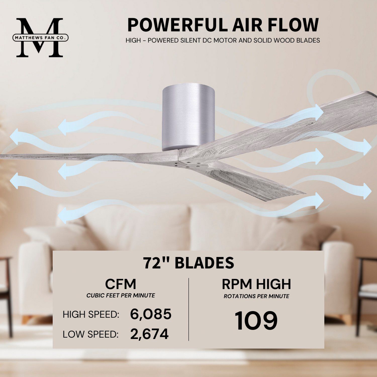 Irene.3H 42"W 3 Blade Brushed Nickel Paddle Fan w/ Barn Wood Tone Blad