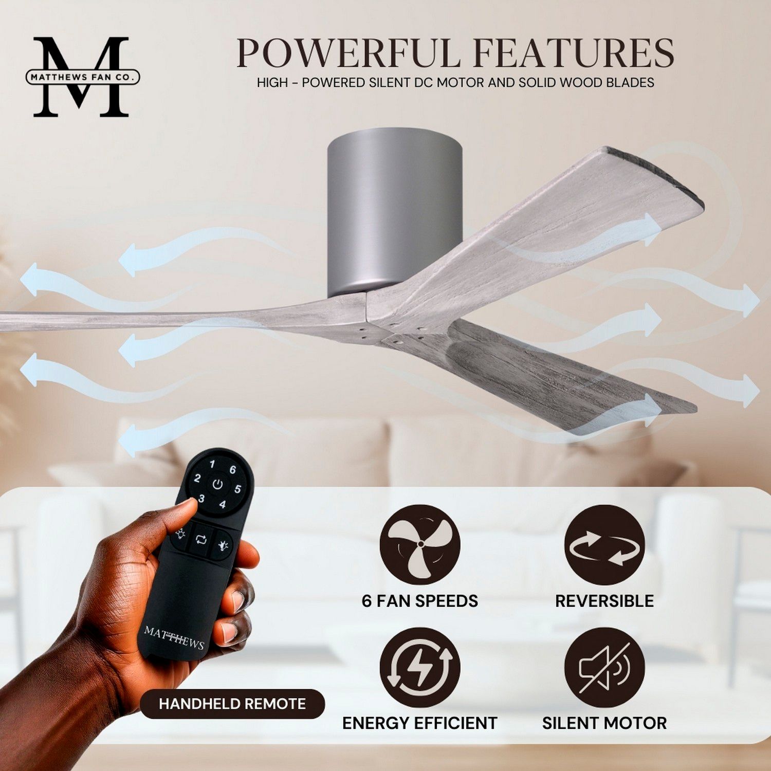 Irene.3H 42"W 3 Blade Brushed Nickel Paddle Fan w/ Barn Wood Tone Blad