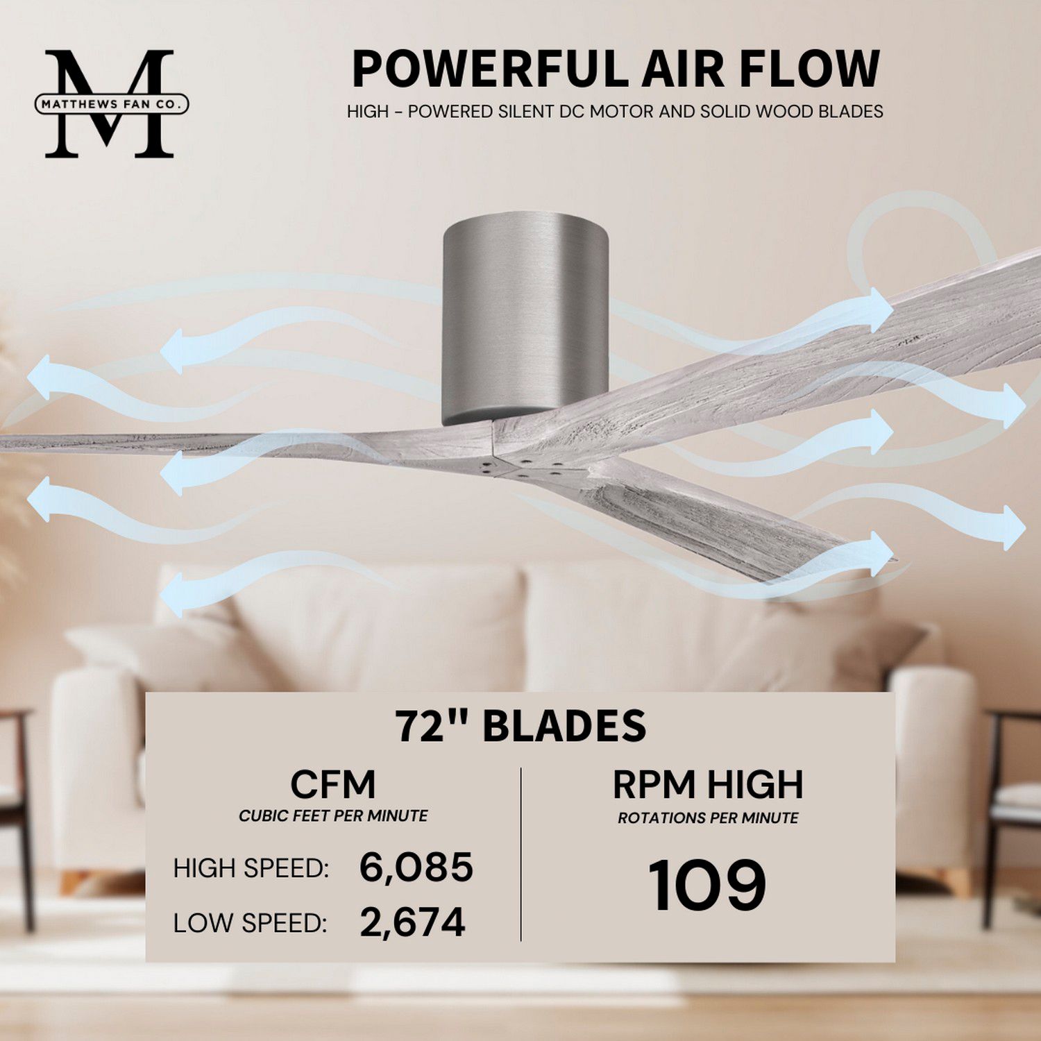 Irene.3H 42"W 3 Blade Brushed Pewter Paddle Fan w/ Barn Wood Tone Blad